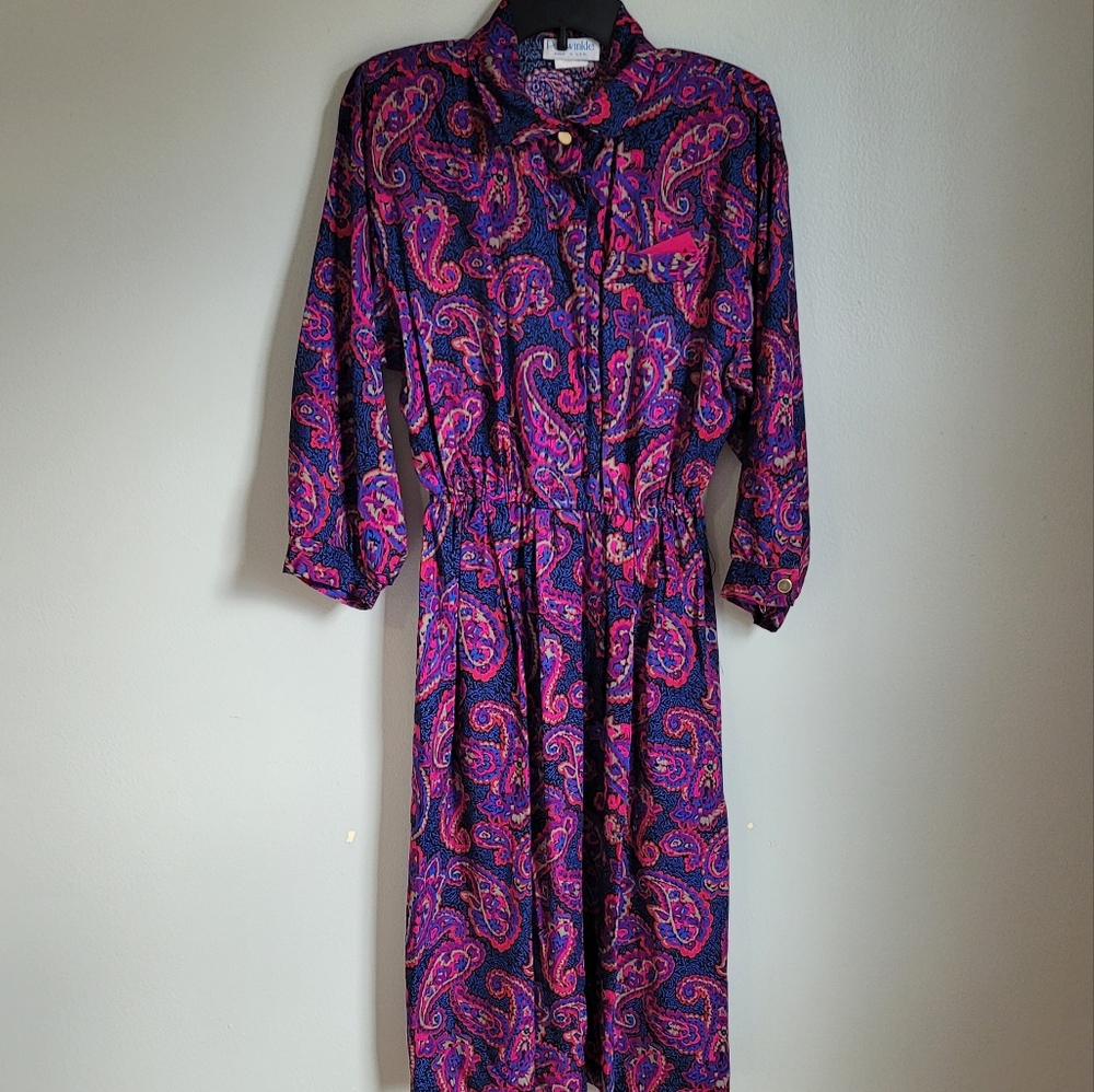 ❤️🩵💜Vintage Periwinkle Paisley Midi Dress - Picture 1 of 10